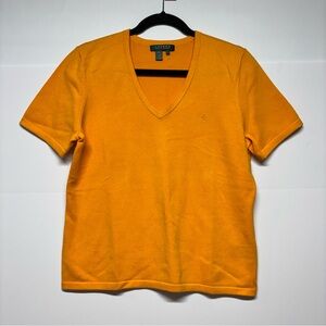 Laurel Ralph Lauren Women Bright Orange V-Neck Tee